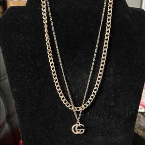 Gold Double Chain Necklace with Pendant
